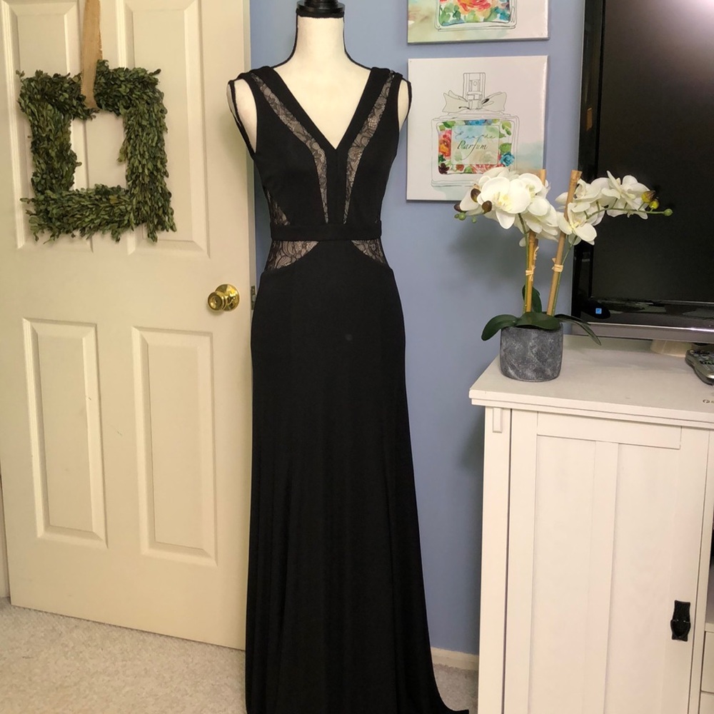 BCBGMaxAzria Black Maxi Dress with Lace Accents